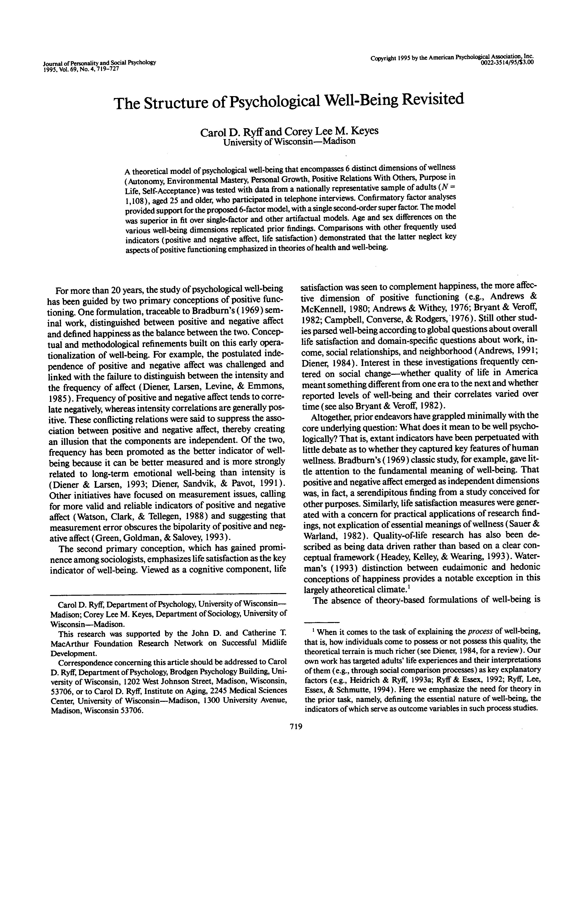 The Structure of Psychological Well-Being Revisited Cover