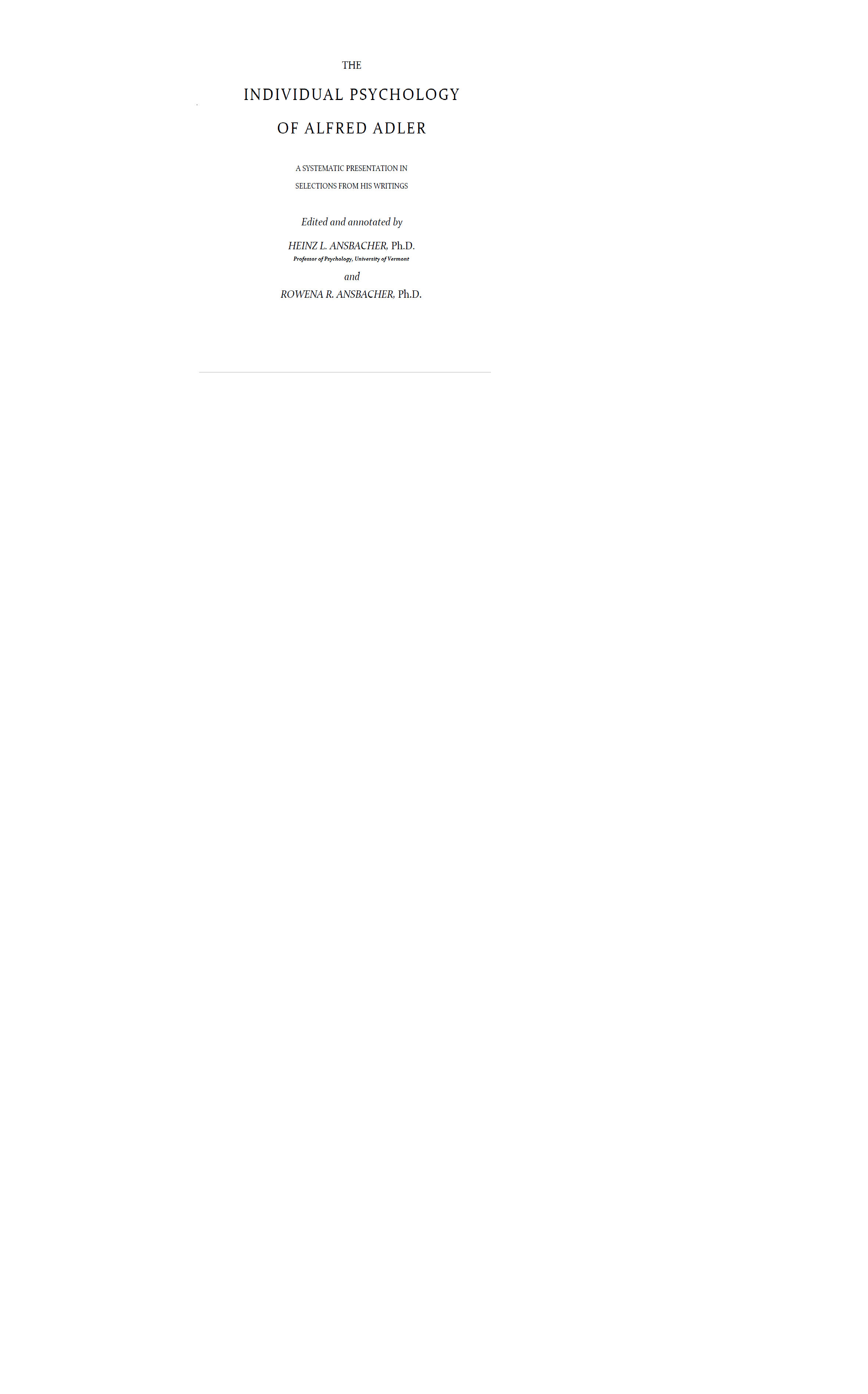 INDIVIDUAL PSYCHOLOGY OF ALFRED ADLER Cover