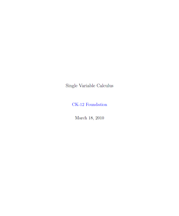 Single Variable Calculus