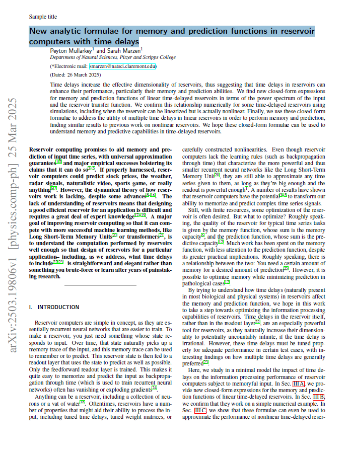 New analytic formulae for memory and prediction functions in reservoir computers with time delays