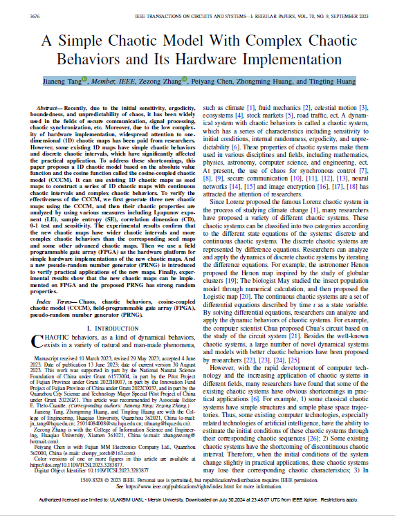 A Simple Chaotic Model With Complex Chaotic Behaviors and Its Hardware Implementation