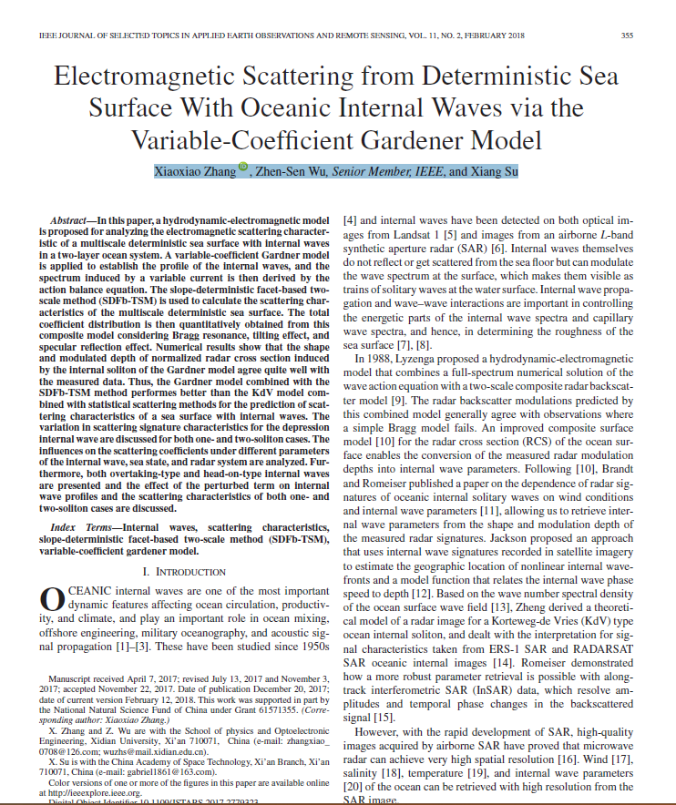 Electromagnetic Scattering from Deterministic Sea Surface With Oceanic Internal Waves via the Variable-Coefficient Gardener Model