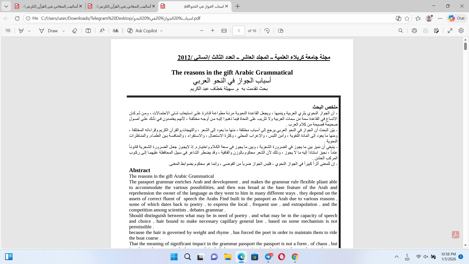 أسباب الجواز في النحو العربي Cover